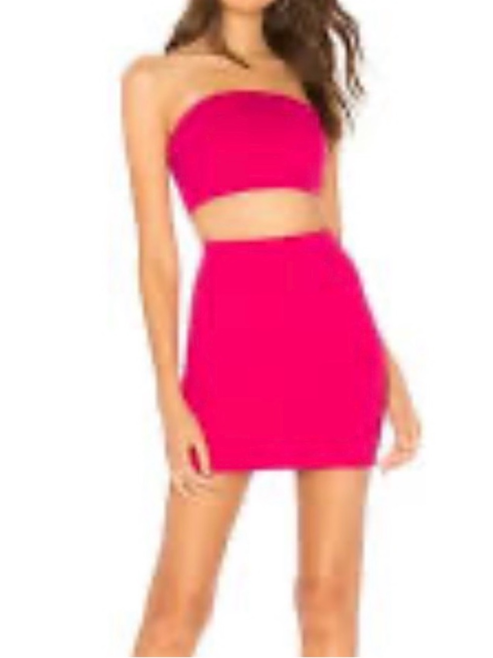 superdown Hot Pink Strapless Crop Top & Mini Skirt Set